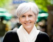 Portrait of a woman with stylish white hair.
