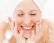 happy woman wash herself