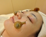 Snails crawls on the face of a woman for the demonstration of a new beauty treatment at the beauty salon "Ci:z.Labo" in Tokyo on July 13, 2013 as the salon will start the new service from July 15. "Slime from snails helps remove old cells, heal the skin after sun burn and moisturise it," said Manami Takamura, a beauty salon employee, as she placed three gastropods on a woman's face.   AFP PHOTO / Yoshikazu TSUNO        (Photo credit should read YOSHIKAZU TSUNO/AFP/Getty Images)